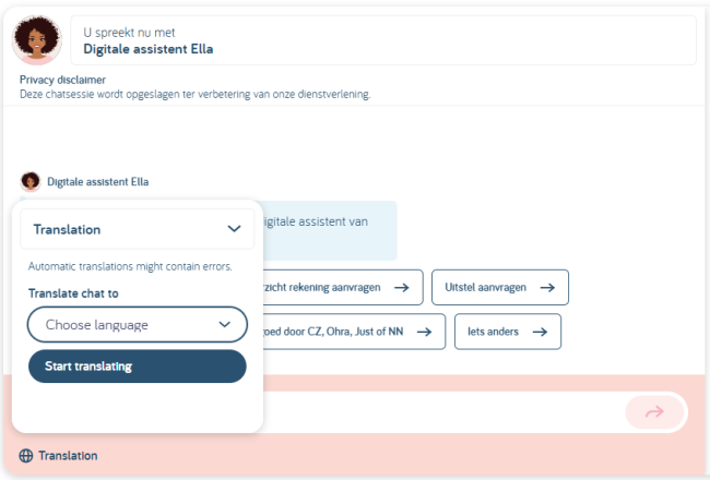 Automatisch vertalen in chatbot Ella